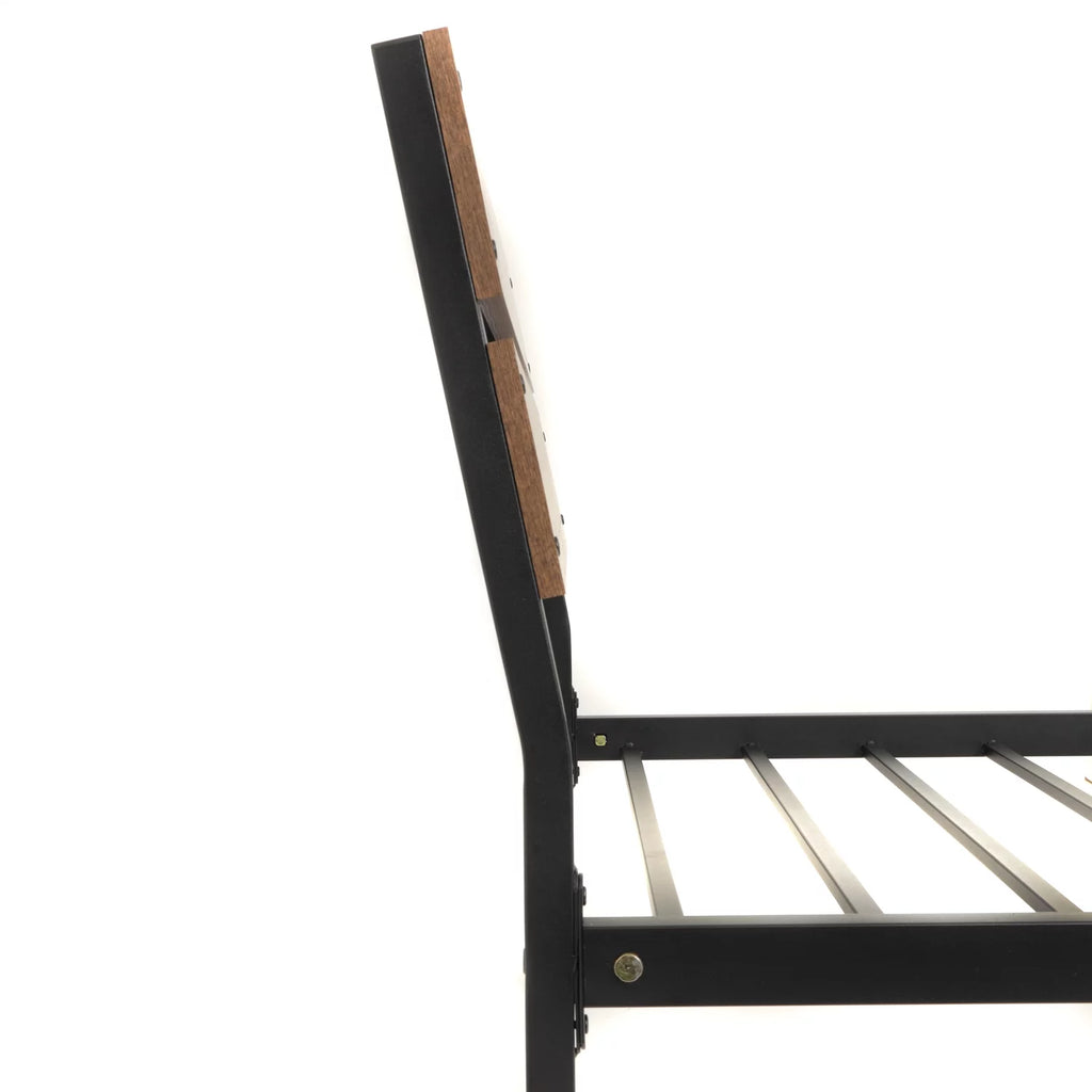 Twin Bed Frame with Black Metal Base and Rustic Barnwood Headboard and Footboard Q74241