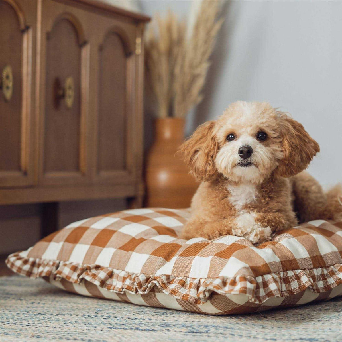 Brown Gingham Print Envelope Dog Bed X526