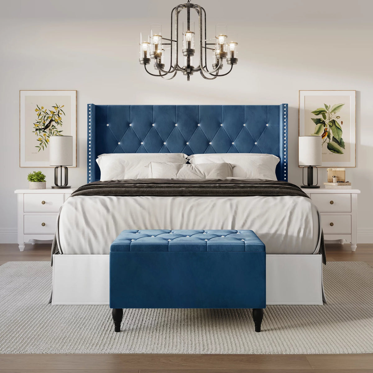 Black Velvet Upholstered Storage Bench Bed X94231