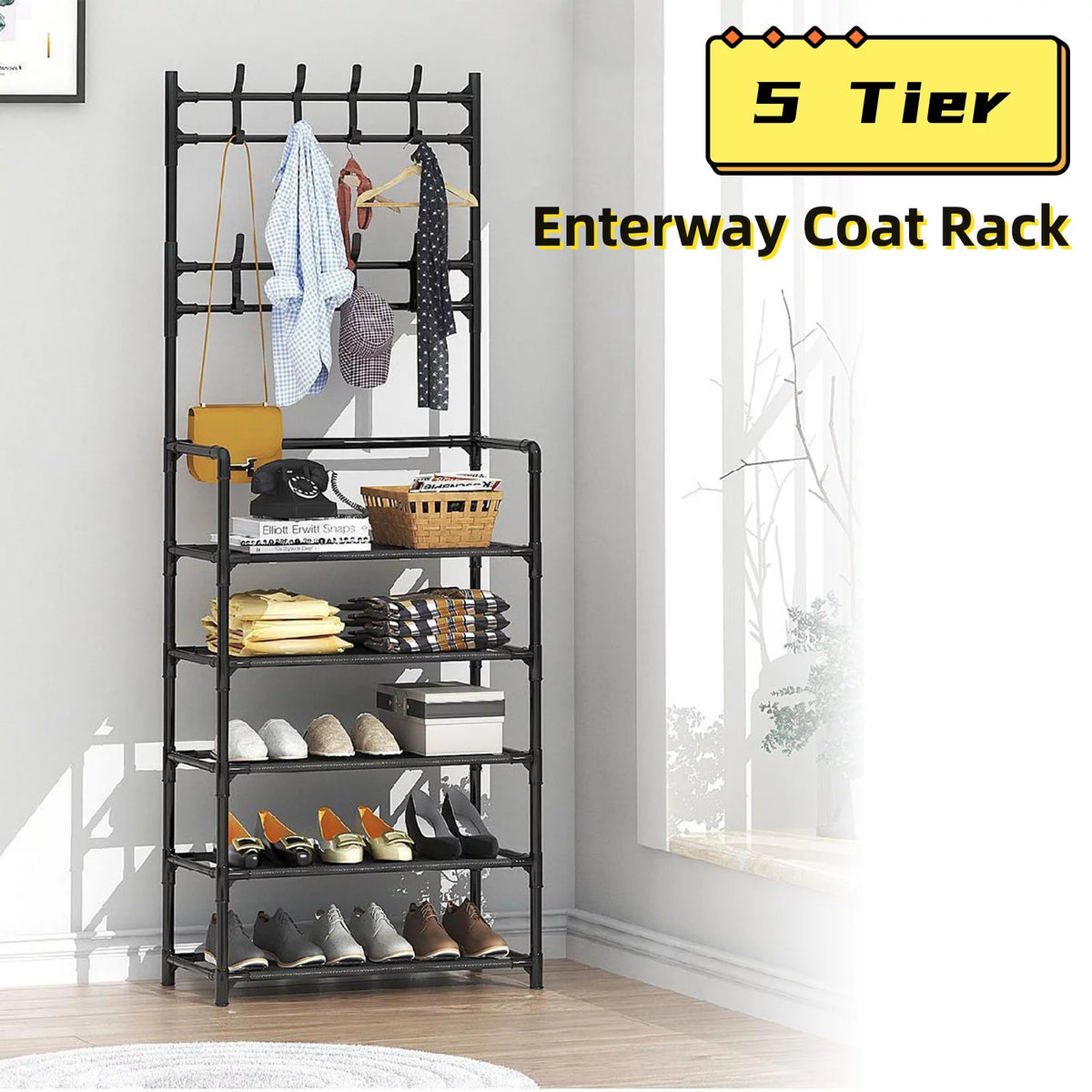 Entryway Bench with Coat Rack and Shoe Bench I215883