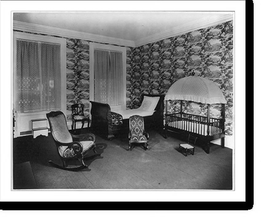 Framed Print with Canopy Crib, Rocking Chairs, Bed and Chairs T8531