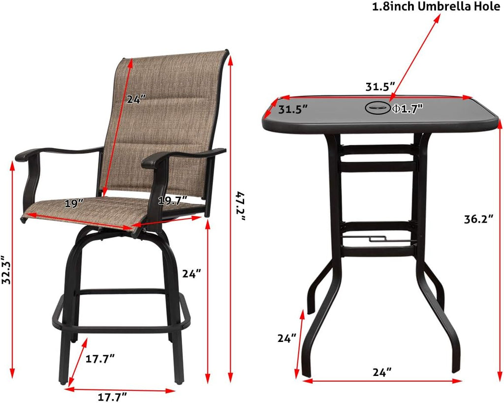 2 PCS All-Weather Padded Textilene Swivel Bar Stools V337304