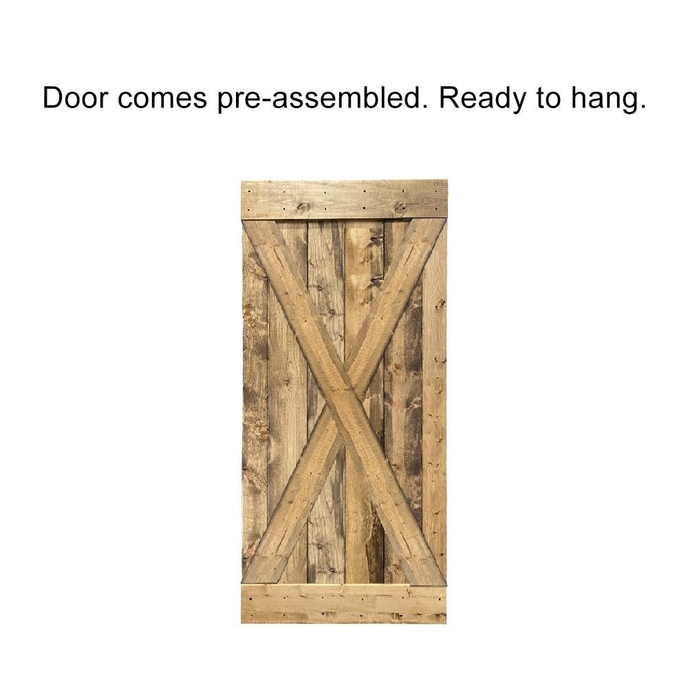 84 in. Walnut Stained Wood Interior Sliding Barn Door with Hardware Kit Y179
