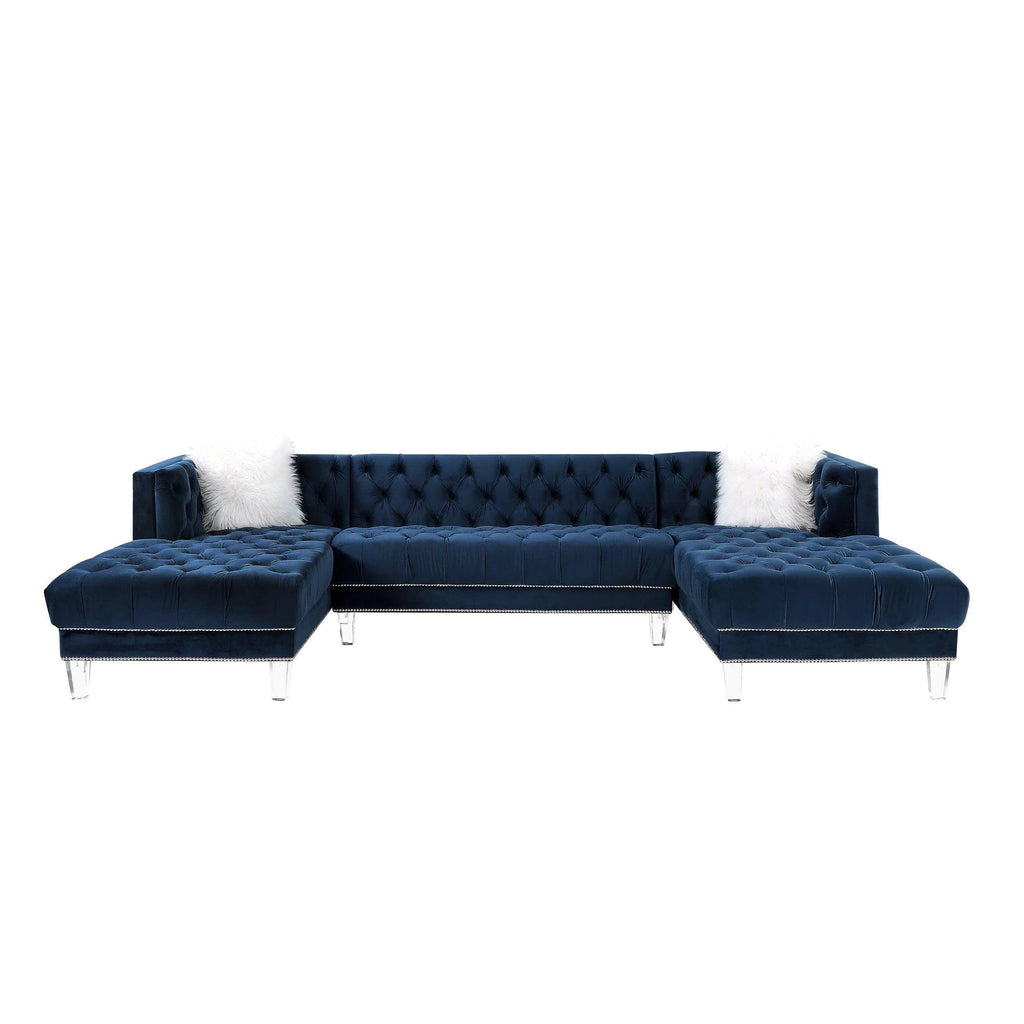 Navy Blue Velvet U-Shaped Sectional Sofa S624154
