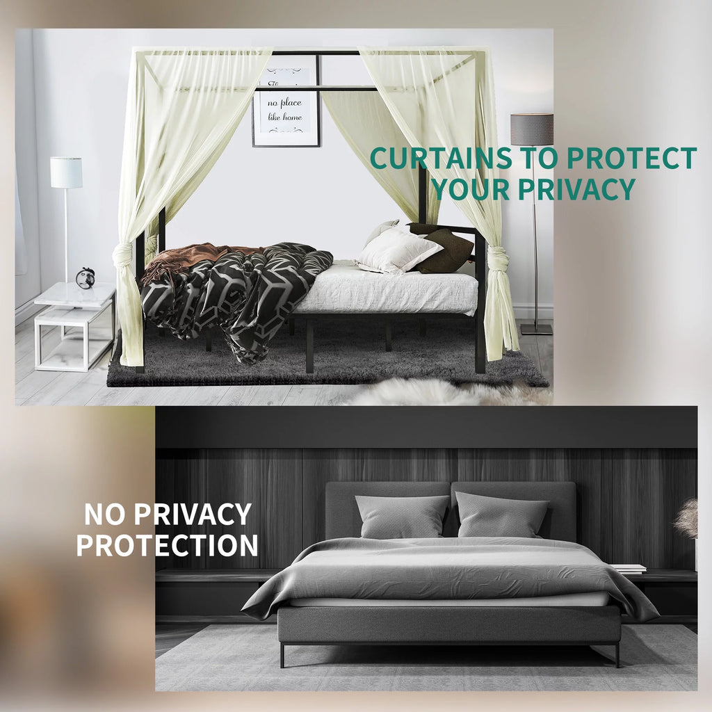 Black King Size Canopy Bed Frame with Headboard U124