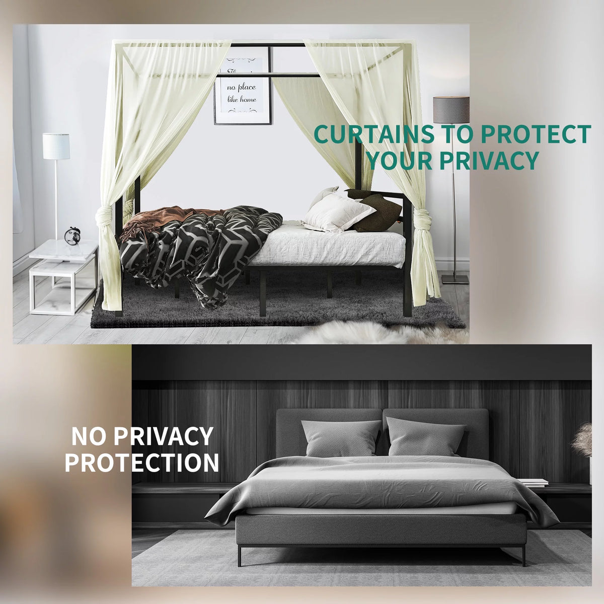 Black King Size Canopy Bed Frame with Headboard U124