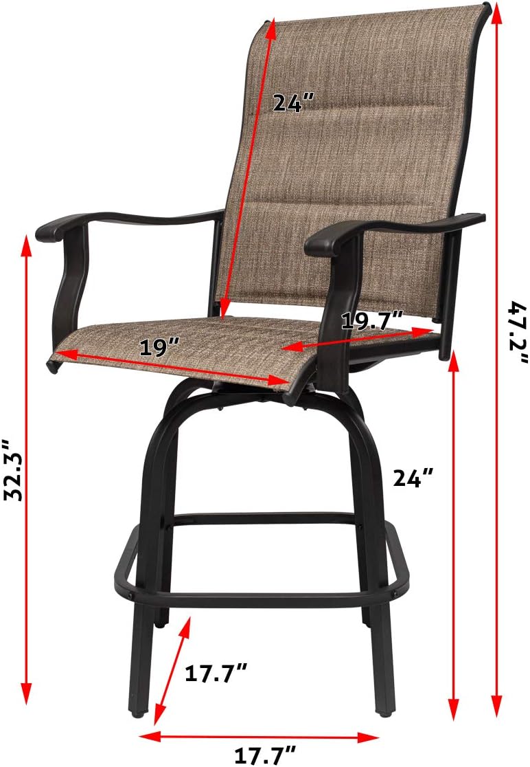 2 PCS All-Weather Padded Textilene Swivel Bar Stools V337304