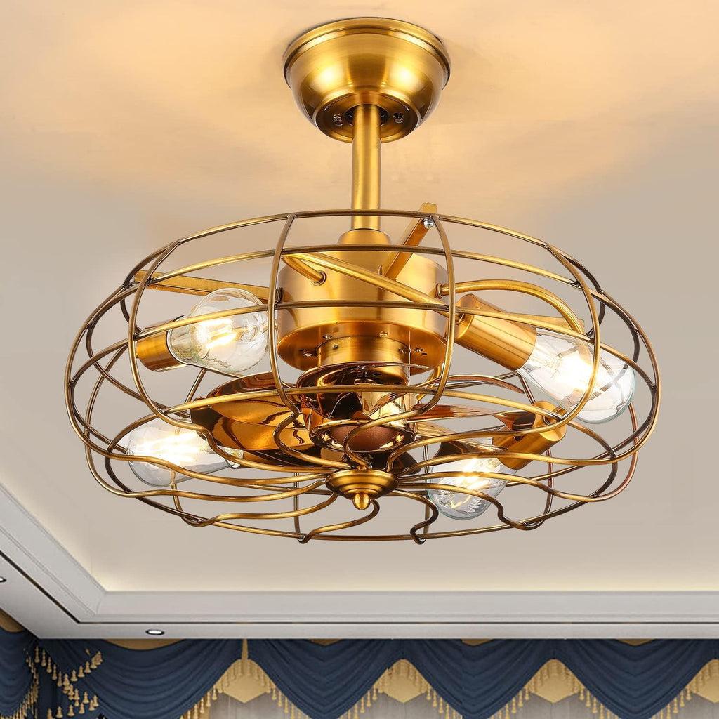Black Caged Ceiling Fan with Lights C54355