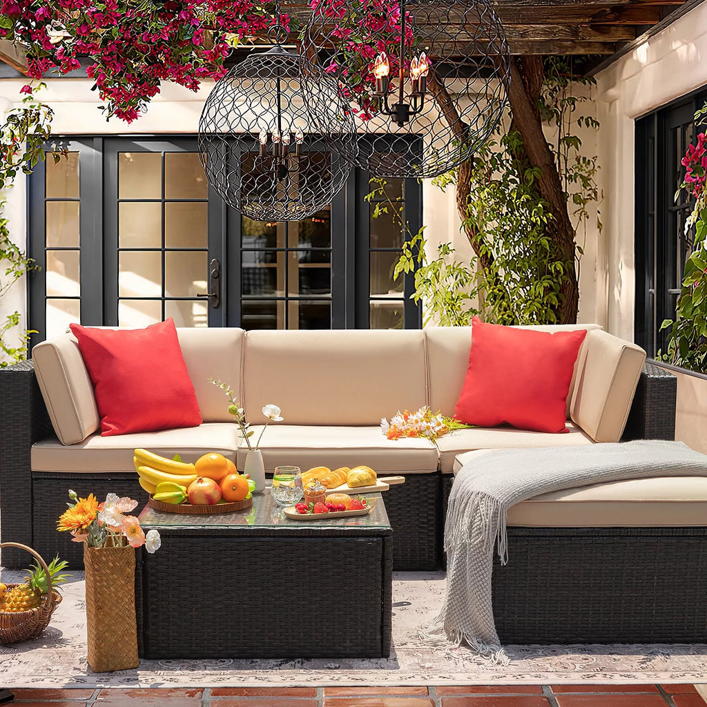 5 Pieces PE Rattan Wicker Patio Sectional Set with Table E8805