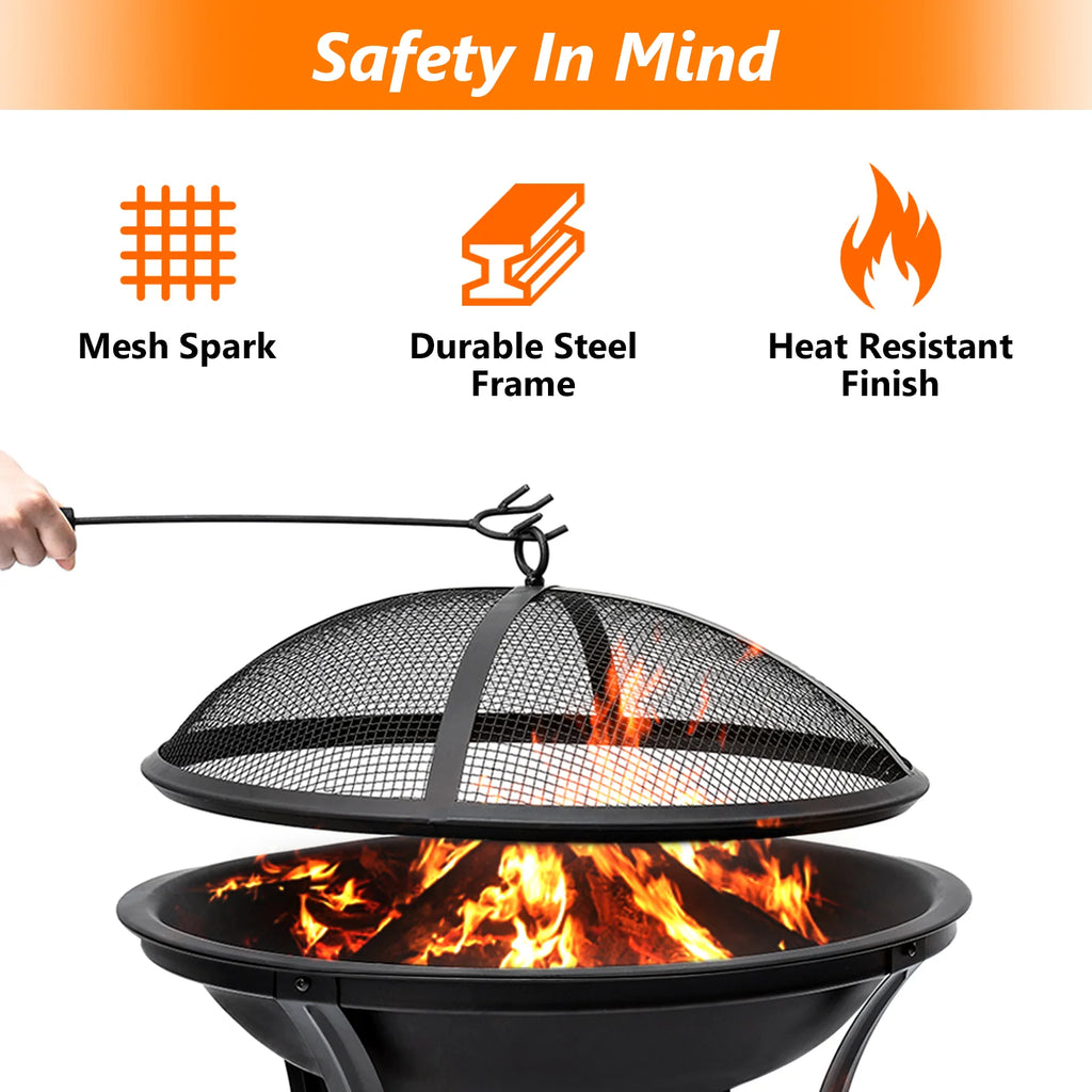22 inch Portable Wood Burning Fire Pit with Spark Screen A93690