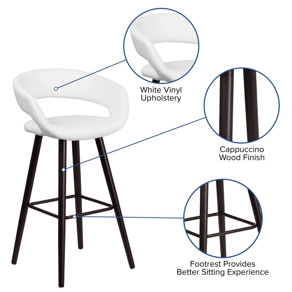 Cappuccino Wood Barstool with White Vinyl M69717