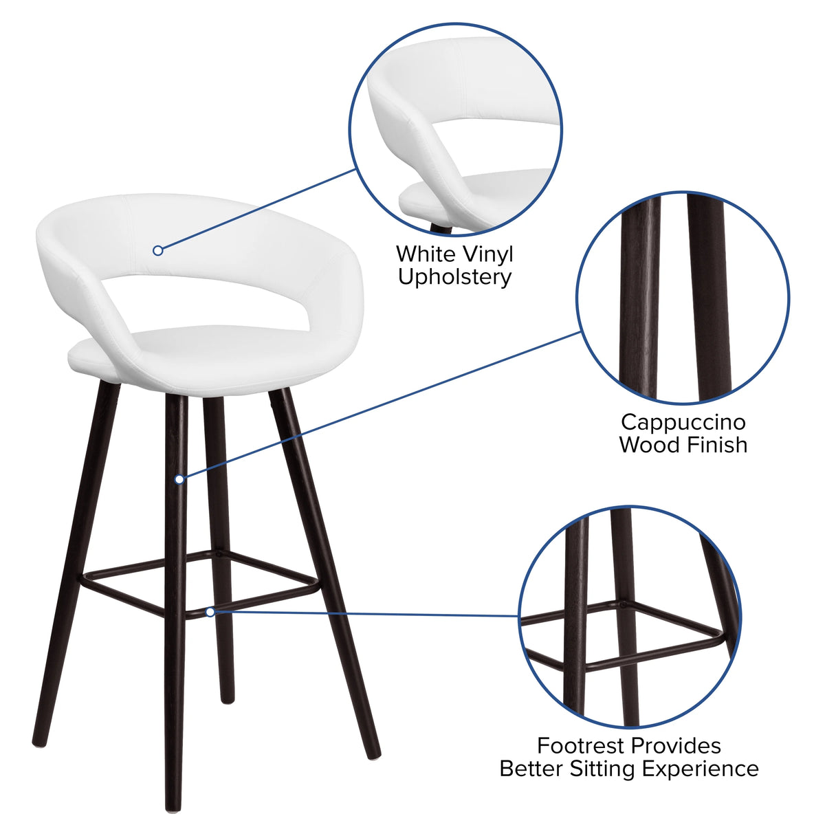 Cappuccino Wood Barstool with White Vinyl M69717