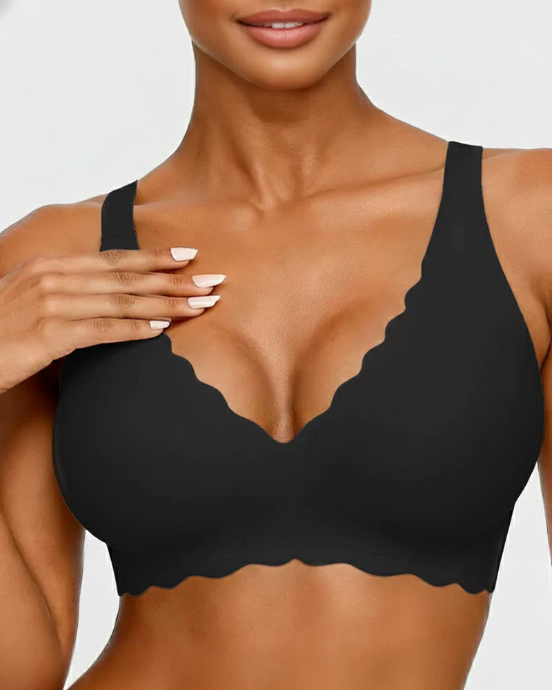 Wireless Bra with Scalloped Edge and Deep V Neckline N286