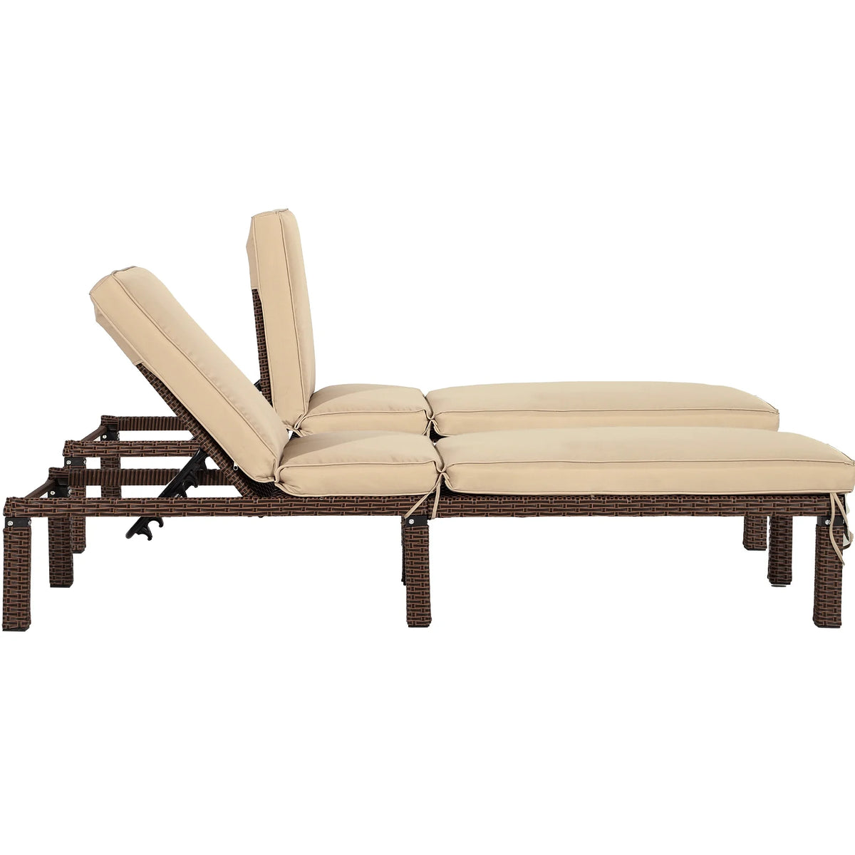 Rattan Wicker Chaise Lounge Chair with Adjustable Backrest & Cushion, Set of 2 K911