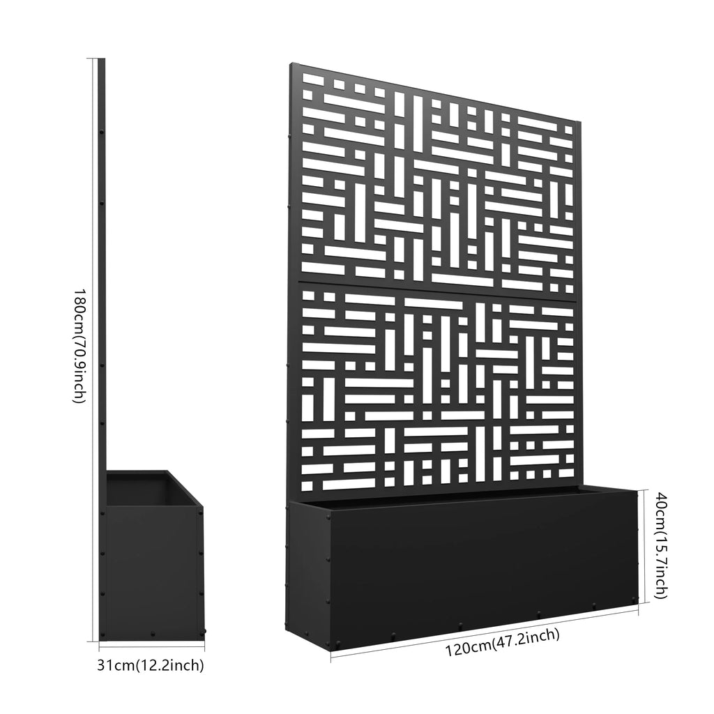 71'' Metal Planter with Trellis, Raised Garden Bed with Drainage Hole, Black H279