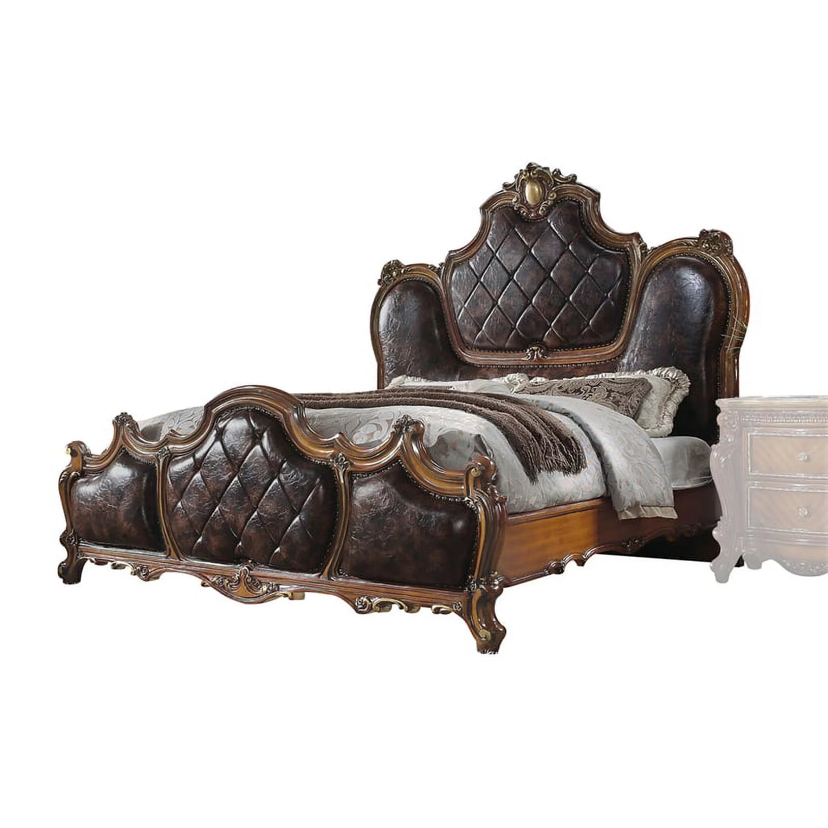 Faux Leather Honey Oak Eastern King Bed U89736