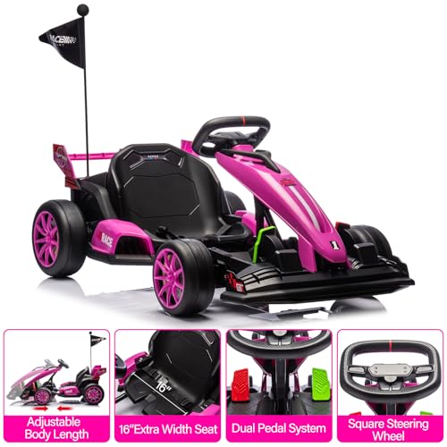 24V Kids Ride on Go Kart, 7.5mph Drifting Car, 7ah Battery 200W*2 Motors, Max Load 135lbs, White H787