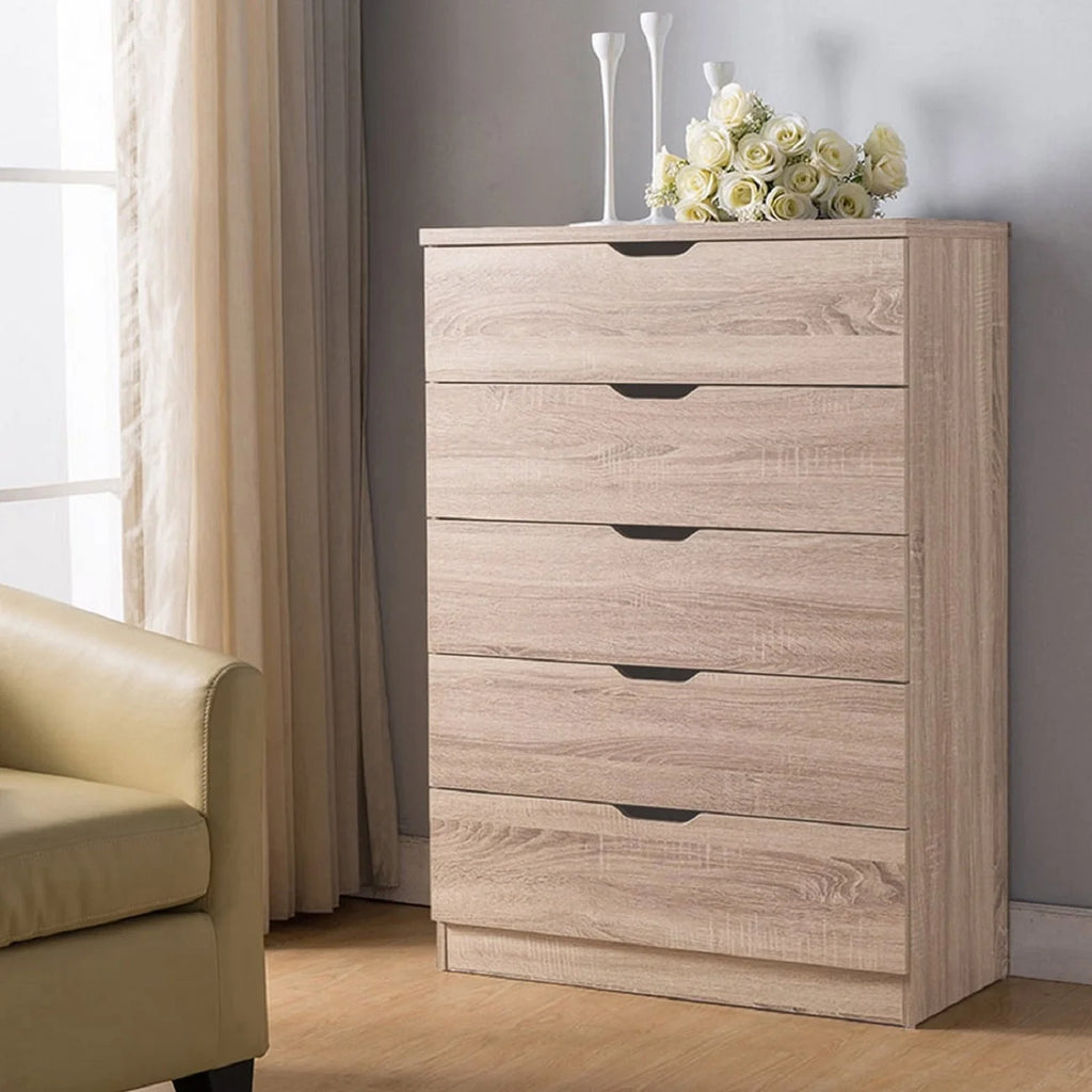 Brown 5 Drawer Wood Dresser F612