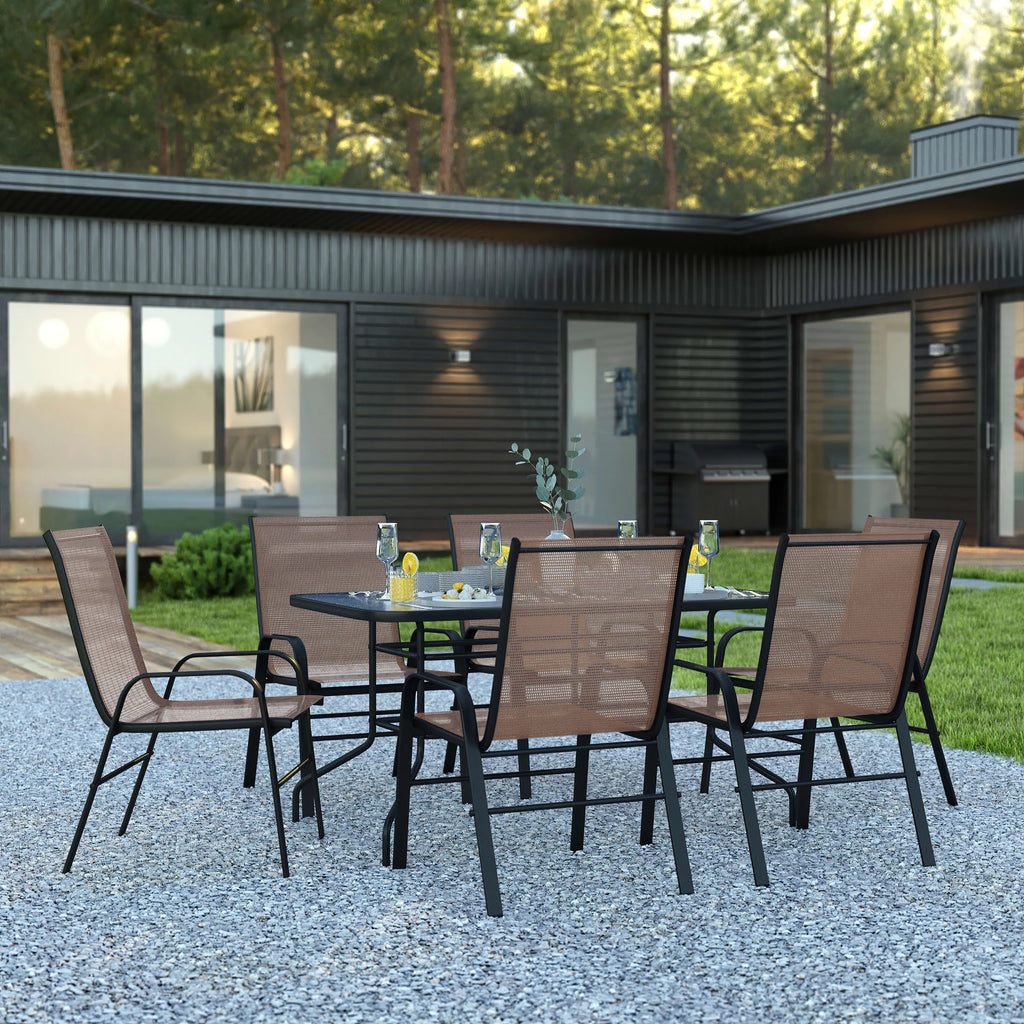 7 Piece Outdoor Patio Dining Set with Umbrella Hole F353390