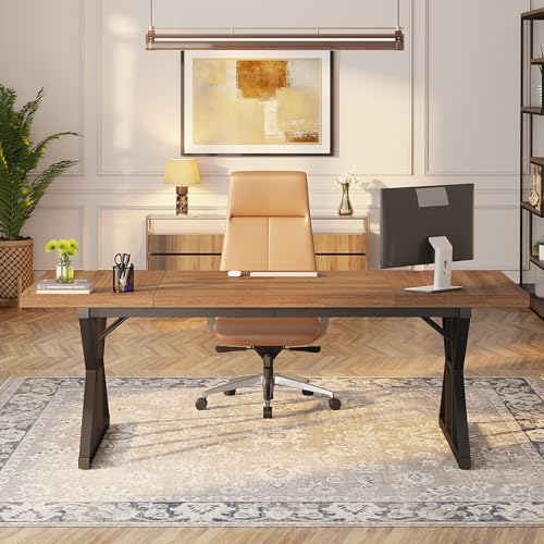 70.8 Inch Brown Black Executive Desk S87919