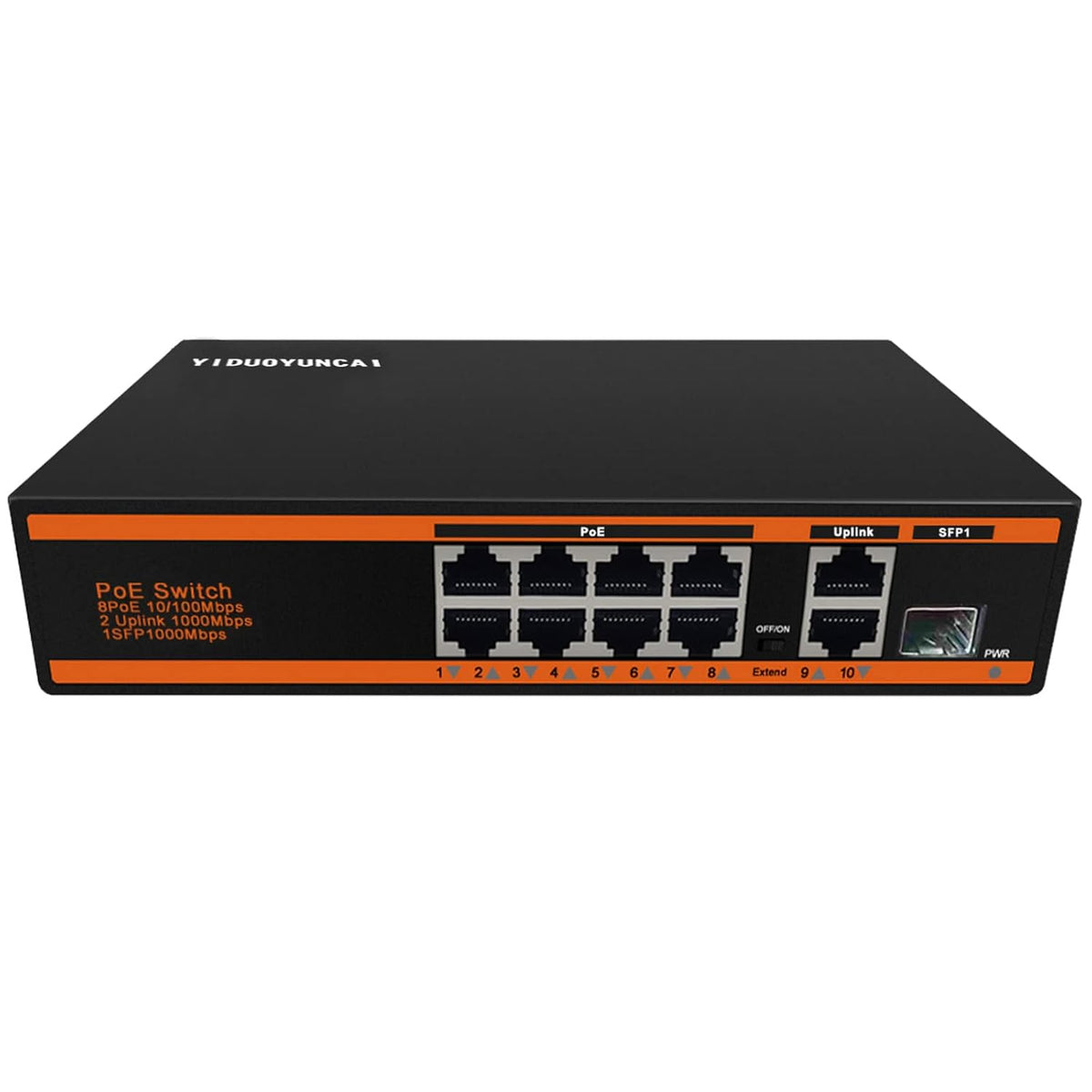 10 Ports Ethernet PoE Switch 8 Port 100Mbps PoE+ 2 UpLink 1000Mbps Metal Fanless Unmanaged Pack of 2 O108316