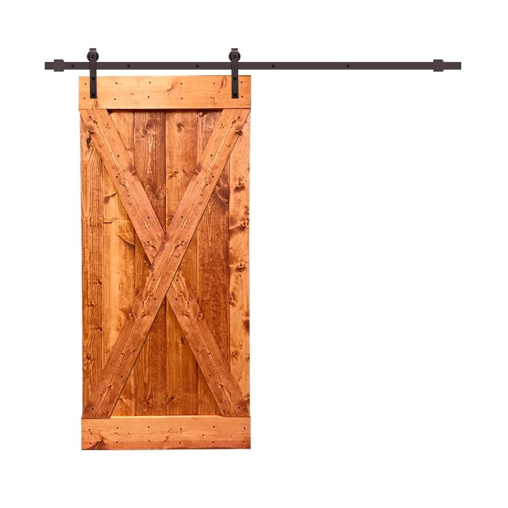 84 in. Walnut Stained Wood Interior Sliding Barn Door with Hardware Kit Y179