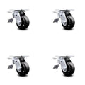 4 inch Rubber on Steel Caster Set with Ball Bearing and Total Lock Brake R64086