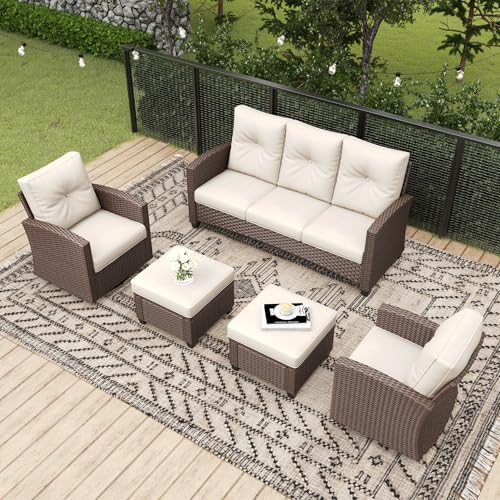 4 Piece Wicker Patio Furniture Set with Fire Pit Table D949
