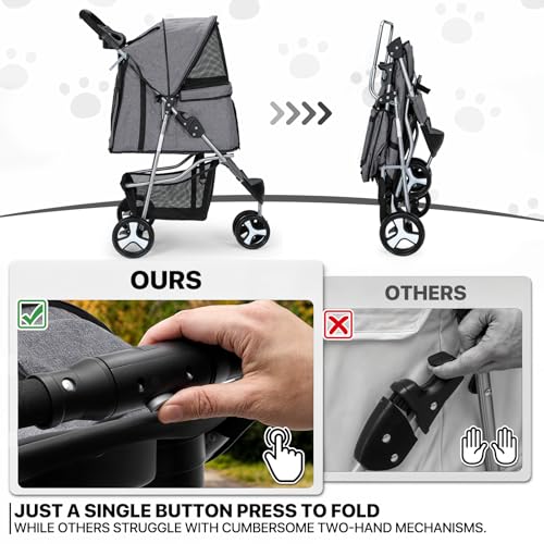 3 Wheels Pet Stroller with Storage Basket and Cup Holder W110502