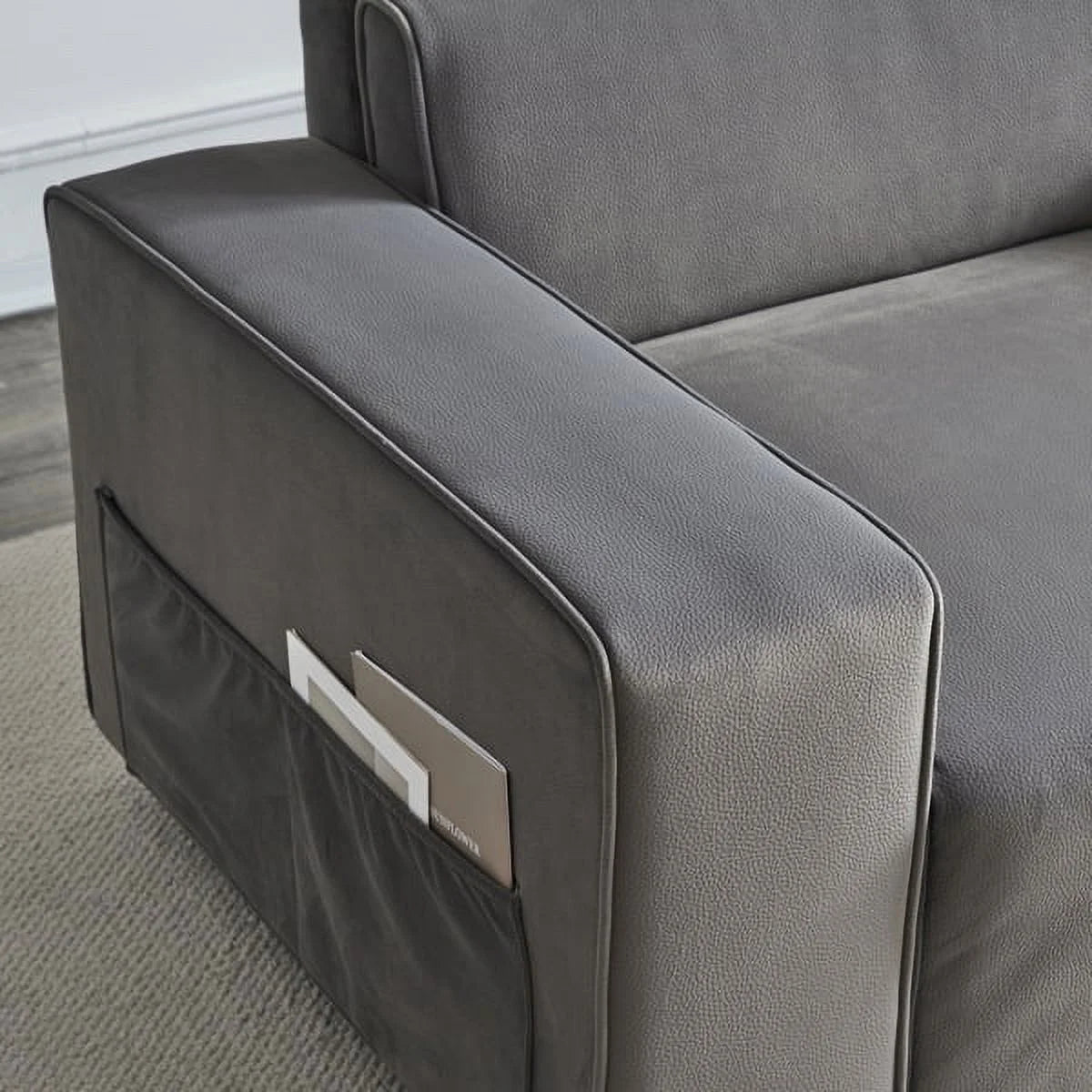 Brown Single Sofa with Side Pockets J80075