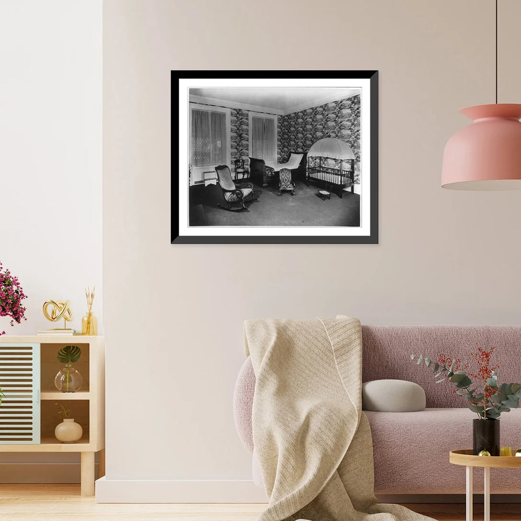 Framed Print with Canopy Crib, Rocking Chairs, Bed and Chairs T8531