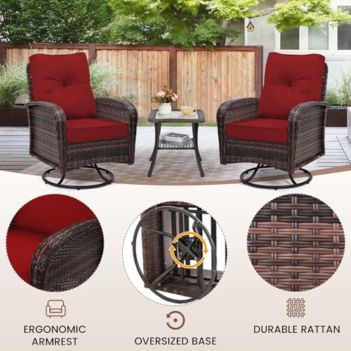 3 Piece Rattan Wicker Bistro Set with Glass Top Table W298