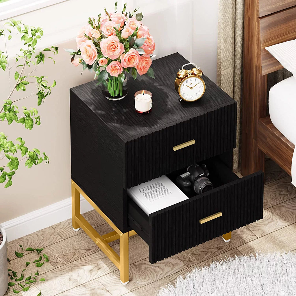 2-Drawer Wood Metal Nightstand T118