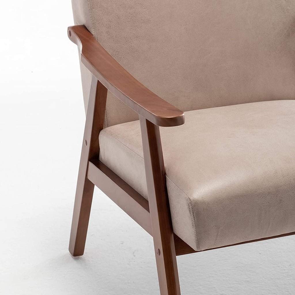 Light Camel Microfiber Accent Chair with Solid Wood Frame F8978