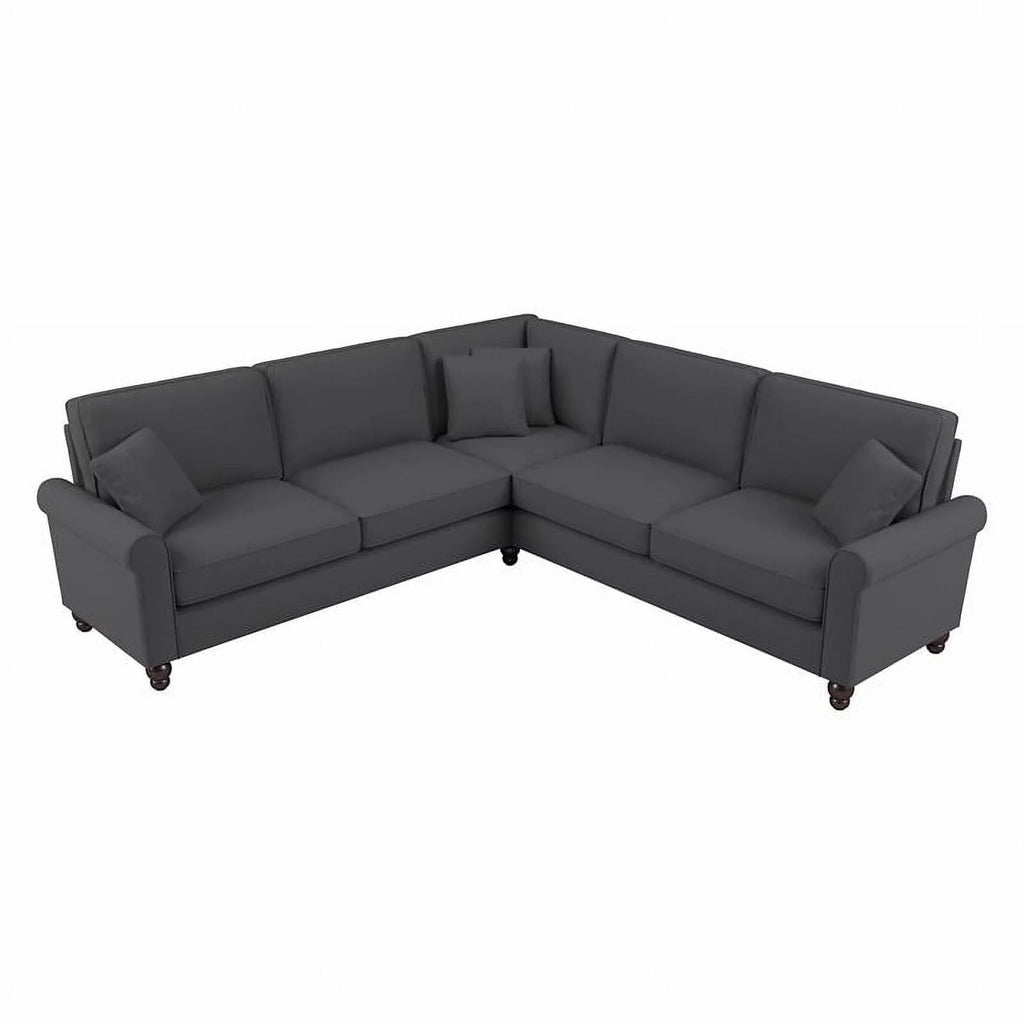 Charcoal Gray Herringbone Fabric L Shaped Sectional Couch B788833