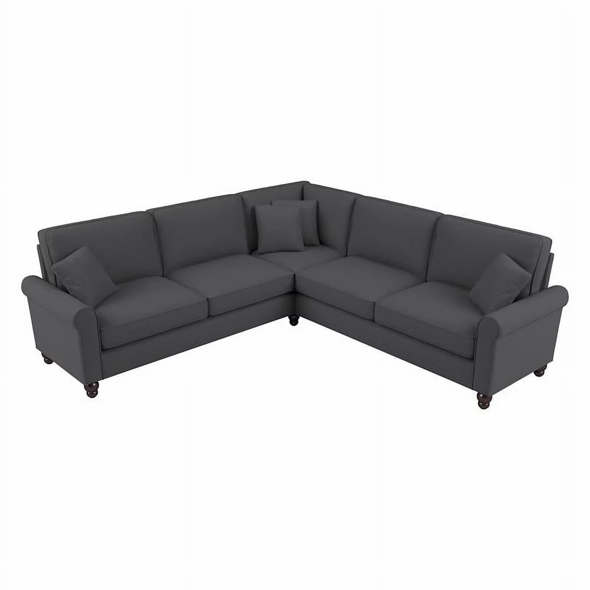 Charcoal Gray Herringbone Fabric L Shaped Sectional Couch B788833