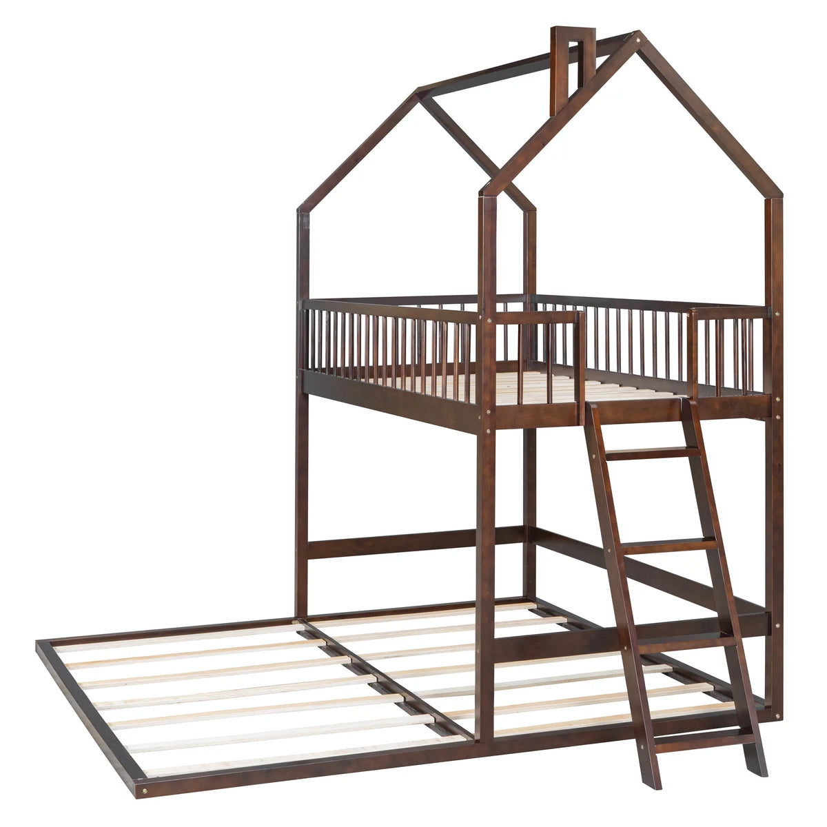Twin Over Twin House Bunk Bed with Trundle and Roof N41318