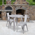 30" Round Silver Metal Indoor-Outdoor Table Set with 2 Cafe Chairs X3524