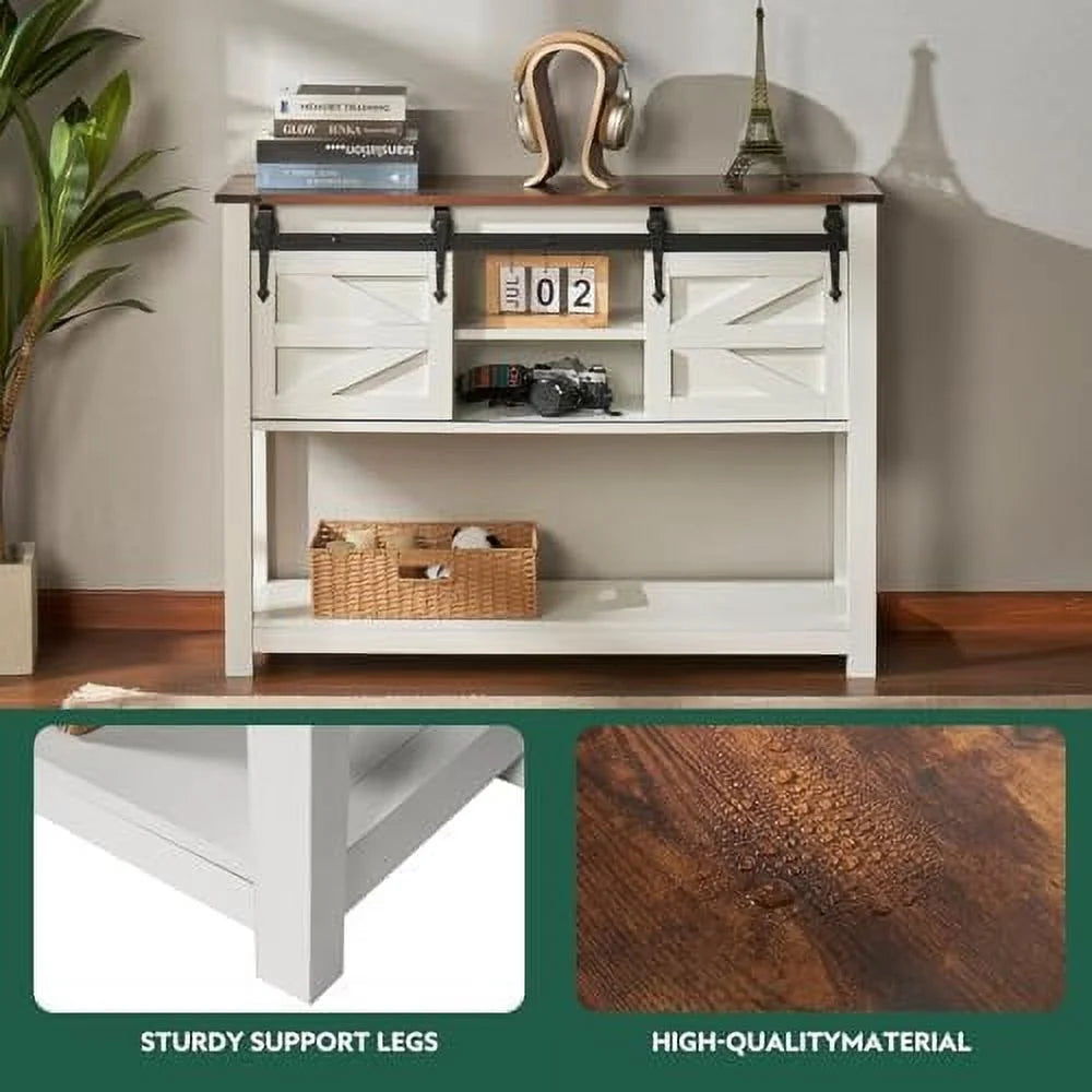 43 Inch Brown Console Table with Sliding Barn Doors C76607