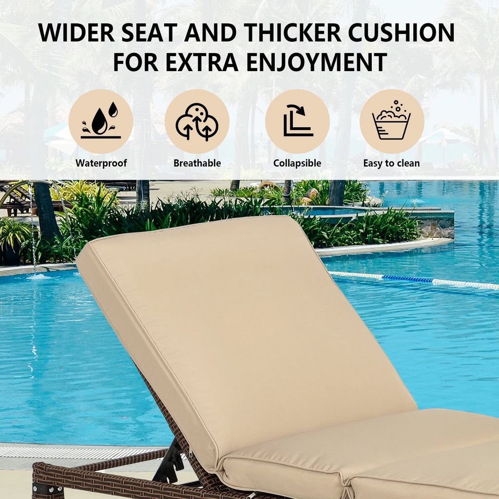Rattan Wicker Chaise Lounge Chair with Adjustable Backrest & Cushion, Set of 2 K911
