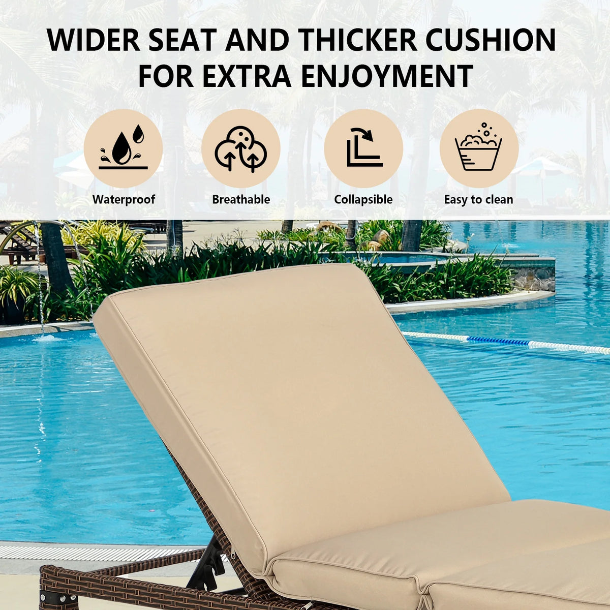 Rattan Wicker Chaise Lounge Chair with Adjustable Backrest & Cushion, Set of 2 K911
