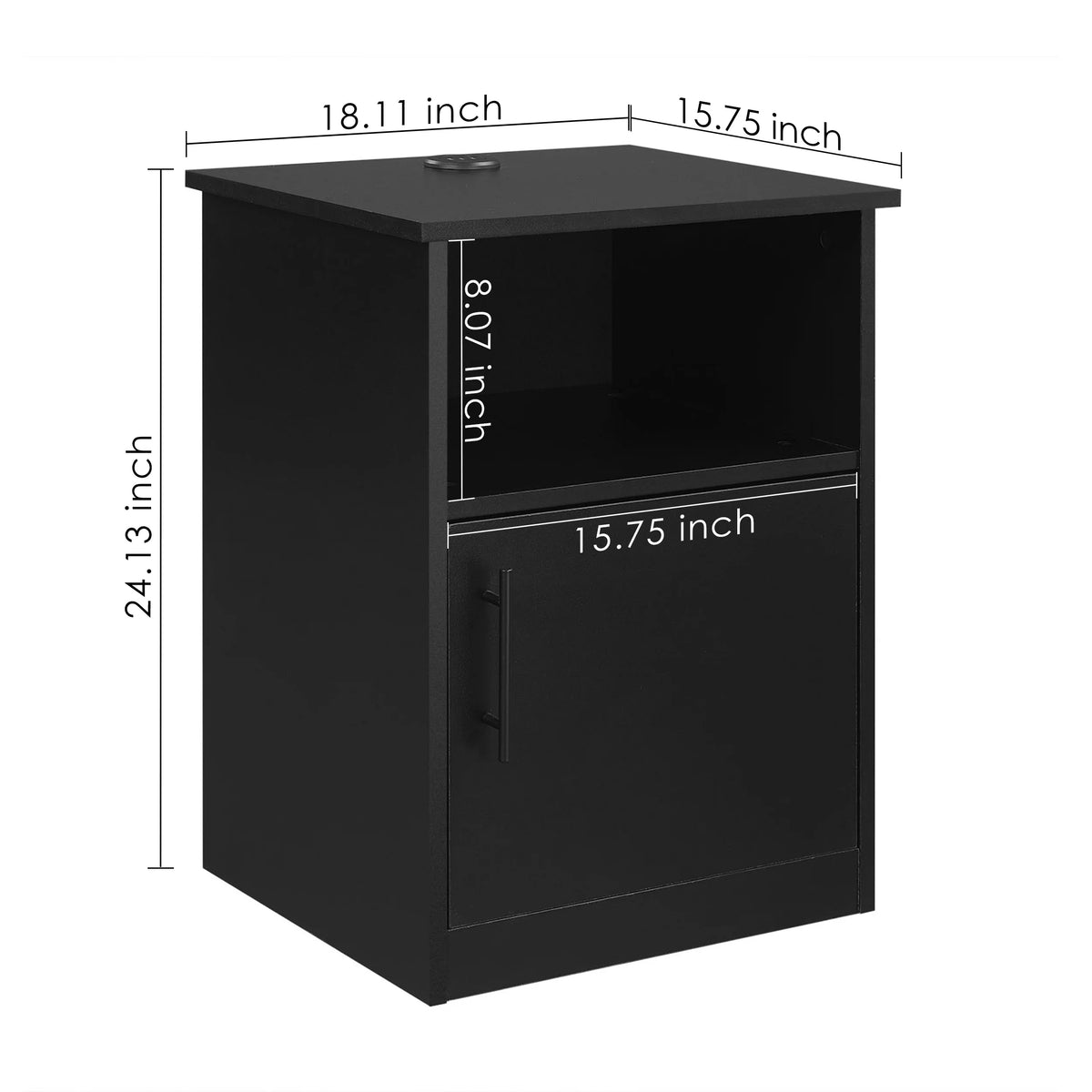 Black Nightstand with Storage and 3 USB Ports C2815
