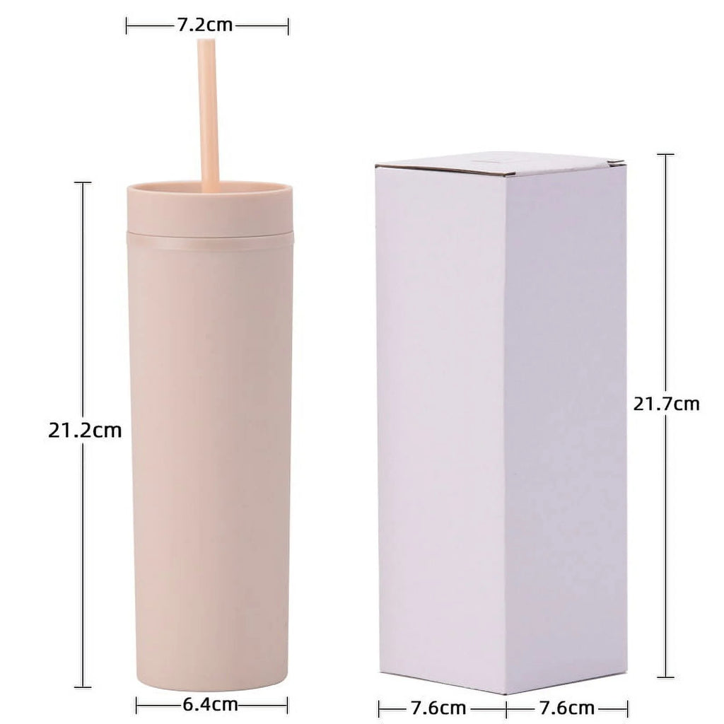 16oz Tumbler with Lid and Straw Double Wall Plastic Cup BPA Free P2383