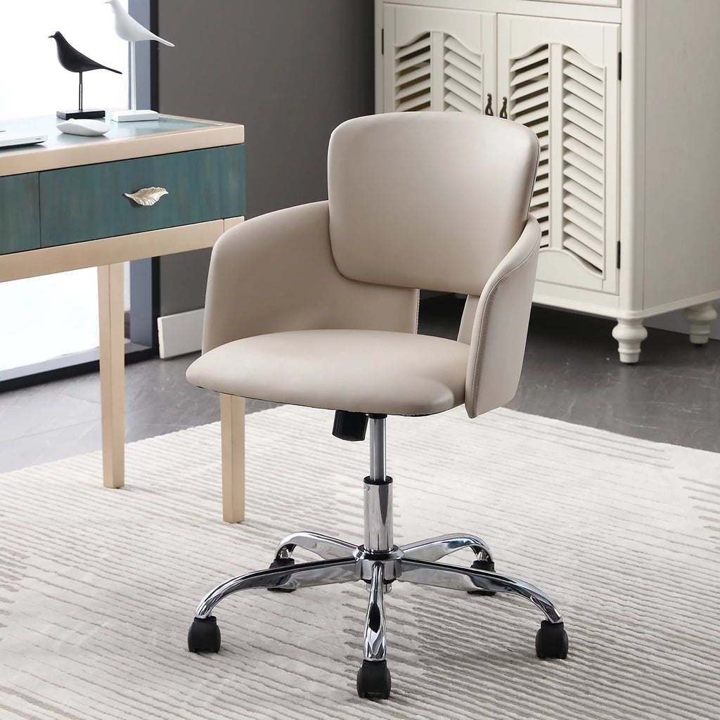 Beige Adjustable Height PU Leather Ergonomic Office Chair F73668