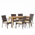 Acacia Wood and Wicker 7 Piece Dining Set with Cushion B70117