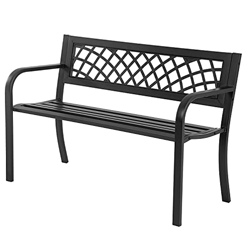 Black Iron Steel Patio Bench with Mesh Pattern A38030