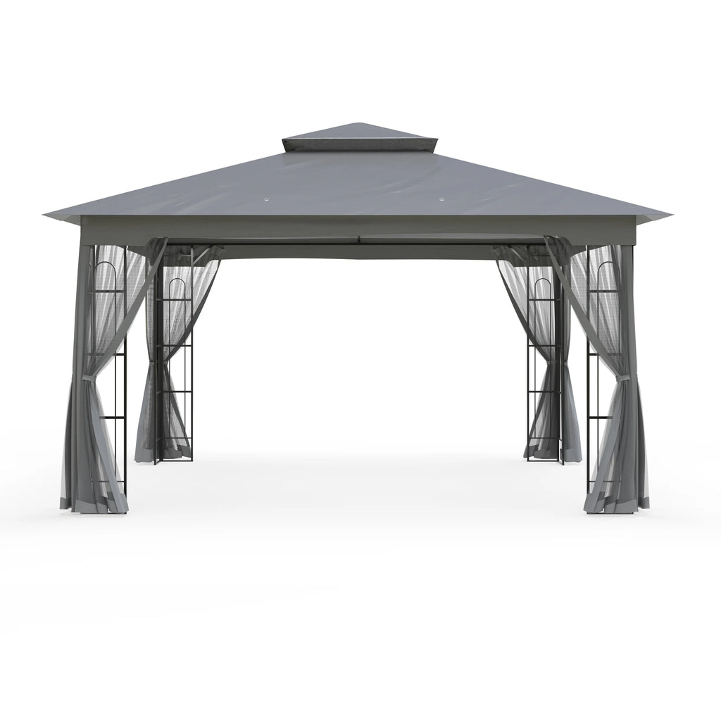 13x11 Metal Patio Gazebo with Mesh Privacy Curtains K32820