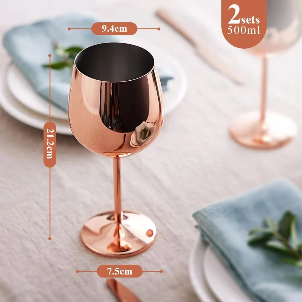 2 Stainless Steel Wine Glasses, 500ml, Rose Gold K17039