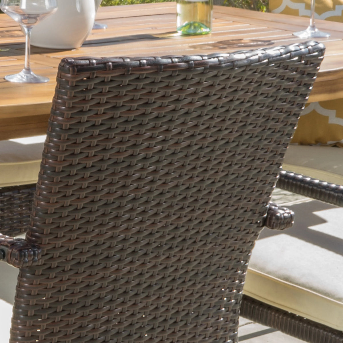 Acacia Wood and Wicker 7 Piece Dining Set with Cushion B70117