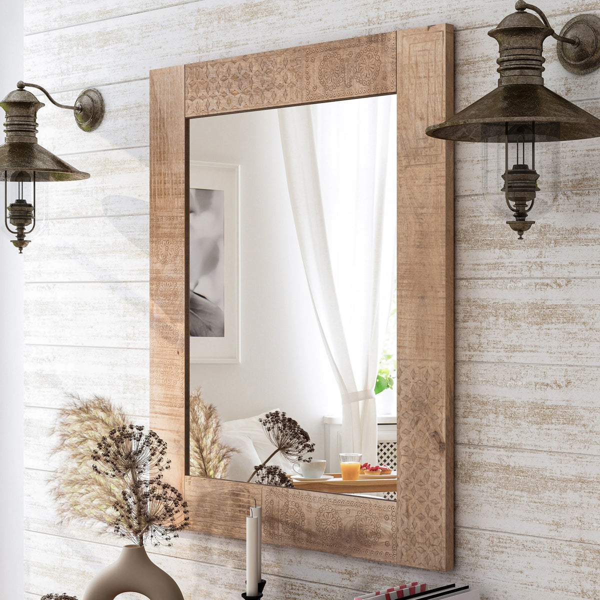 Natural Solid Wood Wall Mirror R5978